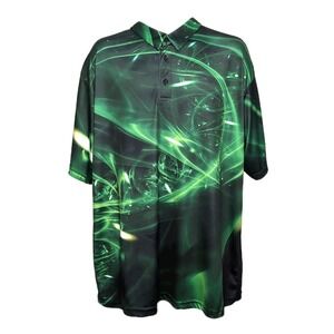 PLG Performance Golf Polo Shirt Men's 2XL Green Abstract Fractal Graphic‎